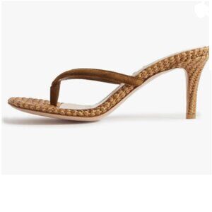 XYD Straw Brown Thong Sandals Mid Heel Flip Flops Open Toe Daily Wearing Slipper